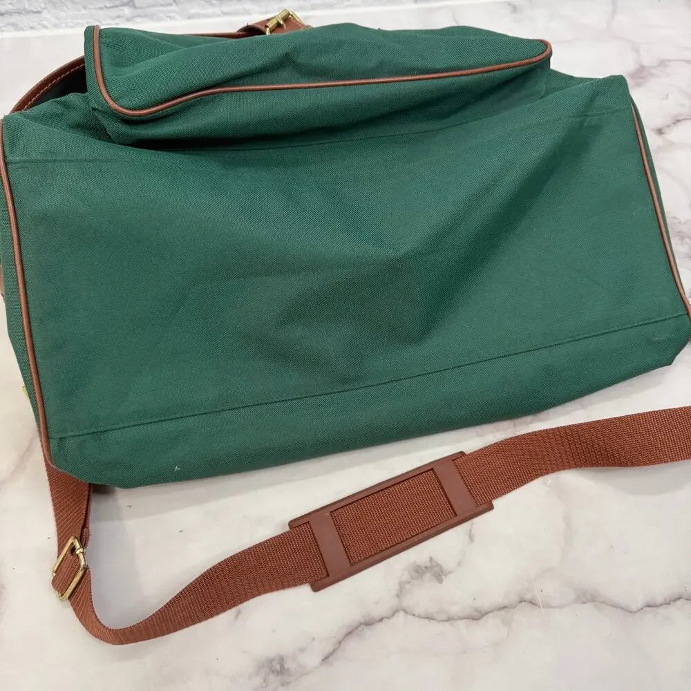 Vintage Polo Ralph Lauren Duffle Gym Bag Green Brown Pony Logo Shoulder Travel